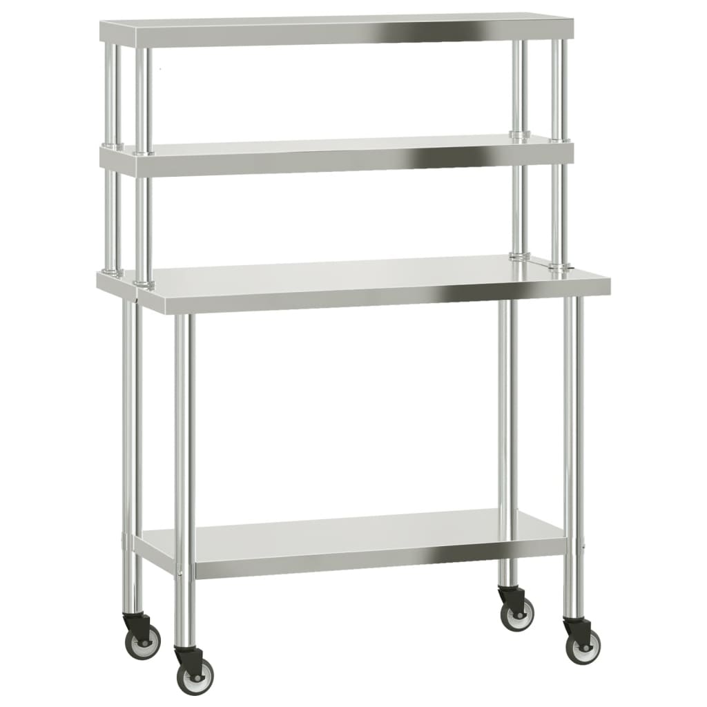 Vidaxx Küchenarbeitstisch mit oberer Ablage 110x55x150 cm Edelstahl