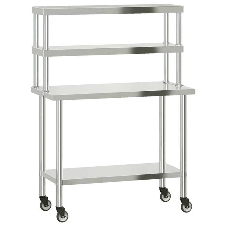 Vidaxx Küchenarbeitstisch mit oberer Ablage 110x55x150 cm Edelstahl