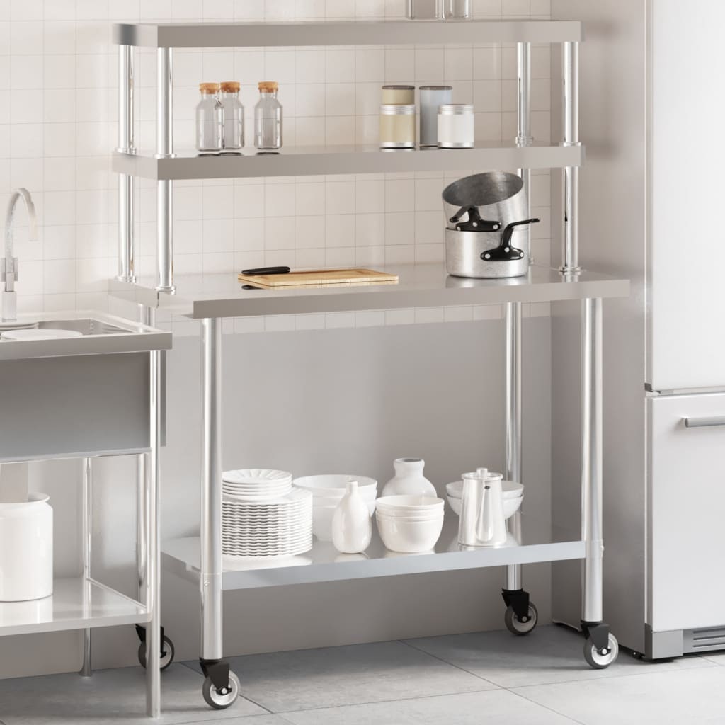 Vidaxx Küchenarbeitstisch mit oberer Ablage 110x55x150 cm Edelstahl