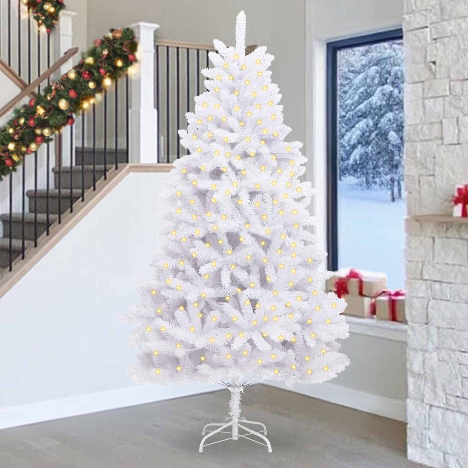 Künstlicher Weihnachtsbaum von Vidaxx mit 300 LEDs, weiß, 270 cm, PVC und Metall