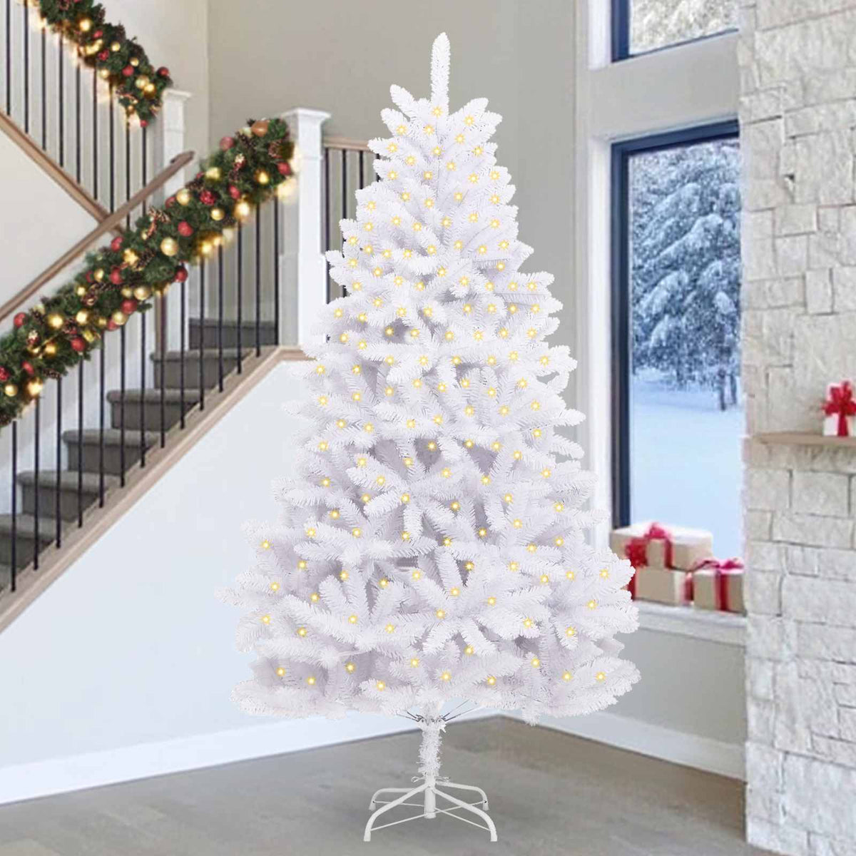 VidaXL künstlicher Weihnachtsbaum mit 300 LED weiß, 300 cm PVC und Metall