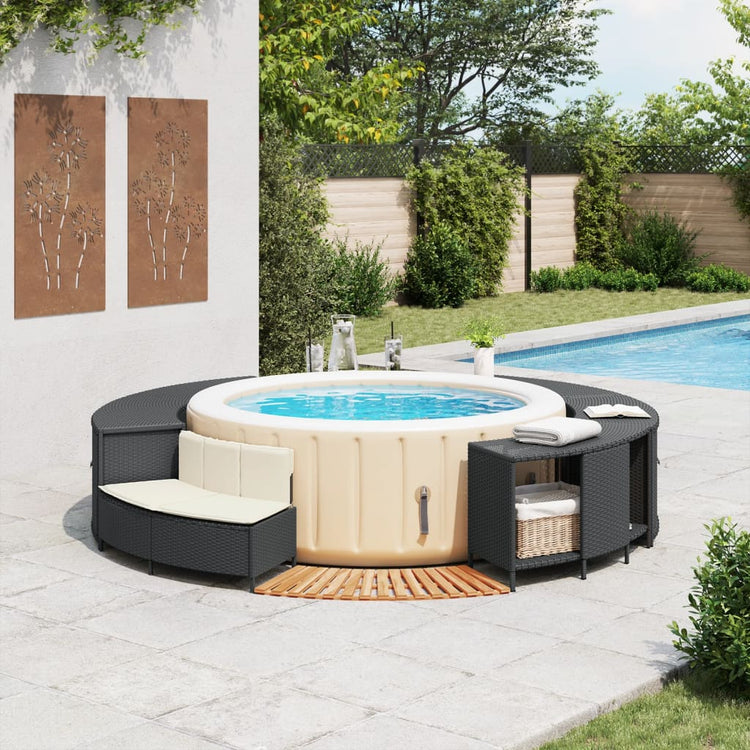 Vidaxx Whirlpool-Umrandung aus Polyrattan und massivem Akazienholz schwarz