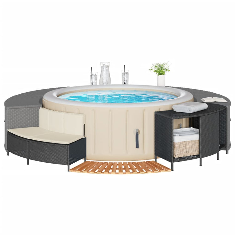 Vidaxx Whirlpool-Umrandung aus Polyrattan und massivem Akazienholz schwarz