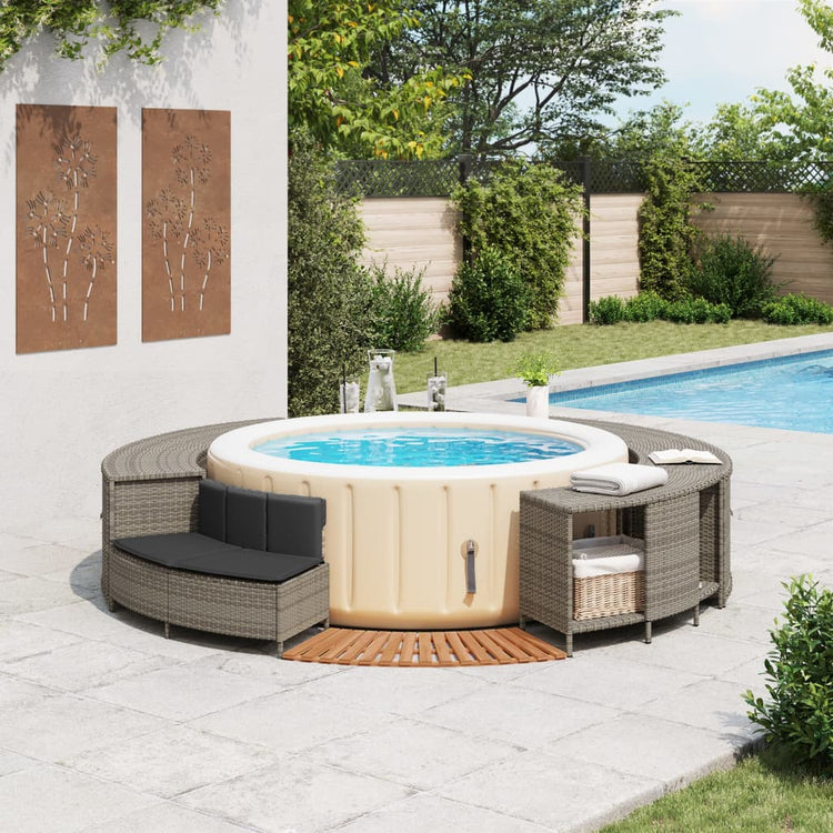 VidaXL Whirlpool-Einfassung Polyrattan massives Akazienholz grau