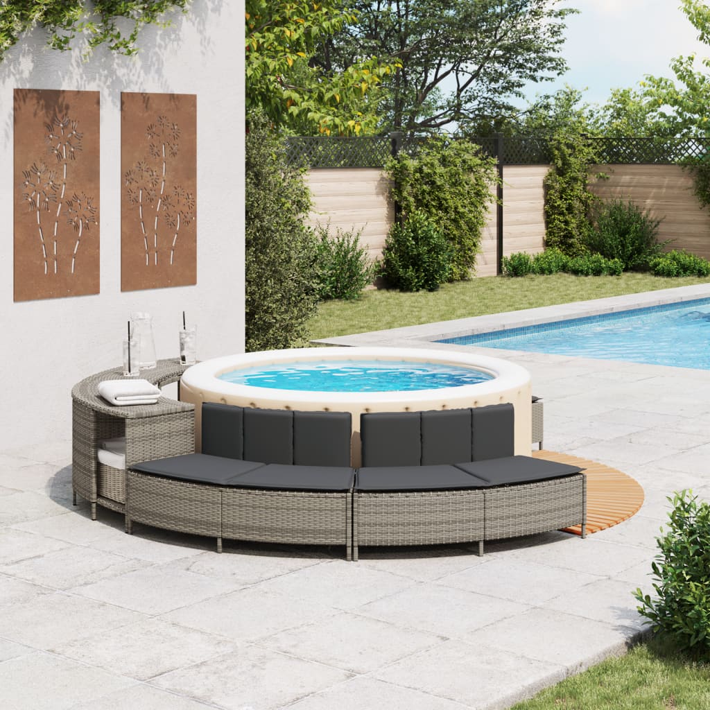 Vidaxl Hottub -Bänke mit Kissen 2 St Poly Rattan Grau