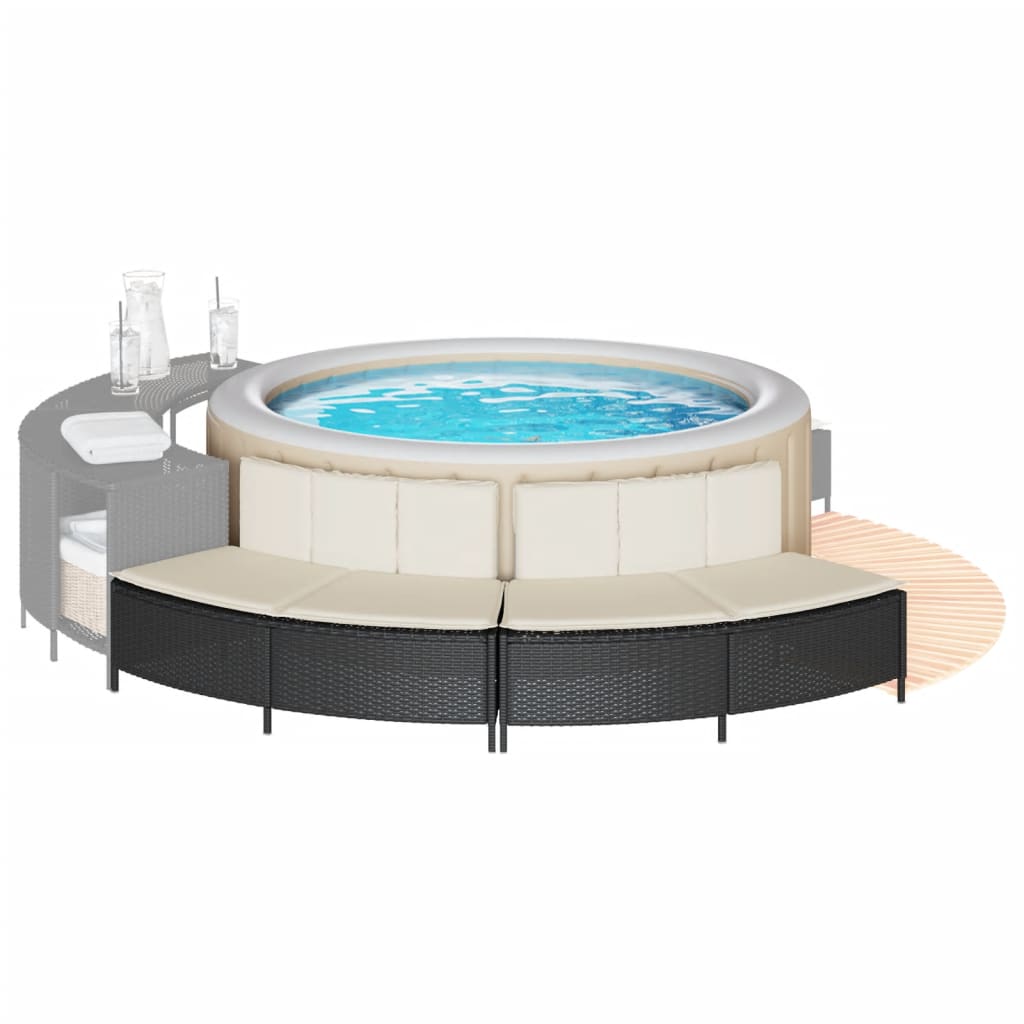 Vidaxl Hottub Bänke mit Kissen 2 St Poly Rattan Schwarz