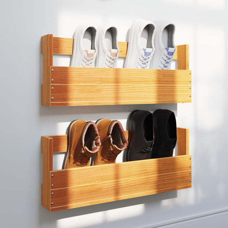 VIDAXL -Schuhregale 2 ST 59x8.5x23,5 cm Festkiefer Wachsbraun