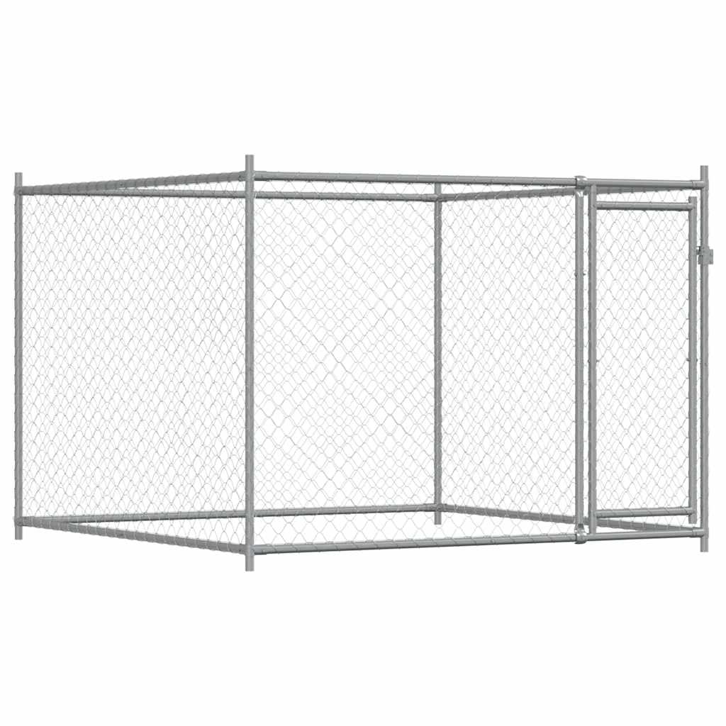 Vidaxl Hundedach mit Tür 2x2x1,5 m verzinkter Stahl grau