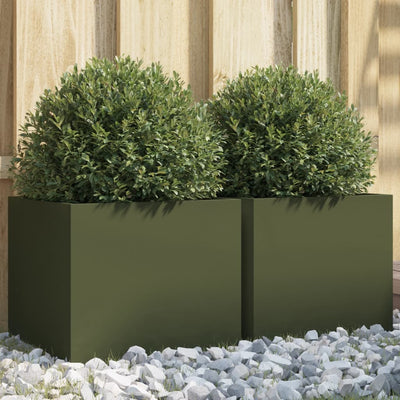 VIDAXL -Pflanzer 2 ST 32x30x29 cm Stahl Olivengrün