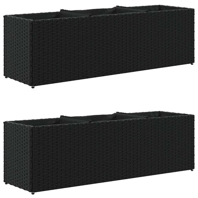 Vidaxx Pflanzgefäße mit 3 Töpfen 2 Stück 105x30x32 cm Polyrattan schwarz