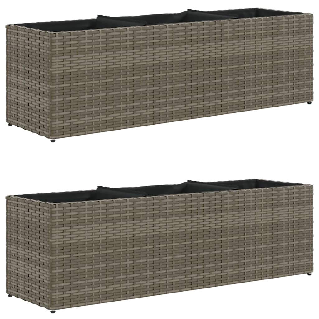 Vidaxx Pflanzgefäße mit 3 Töpfen 2 Stück 105x30x32 cm Polyrattan grau