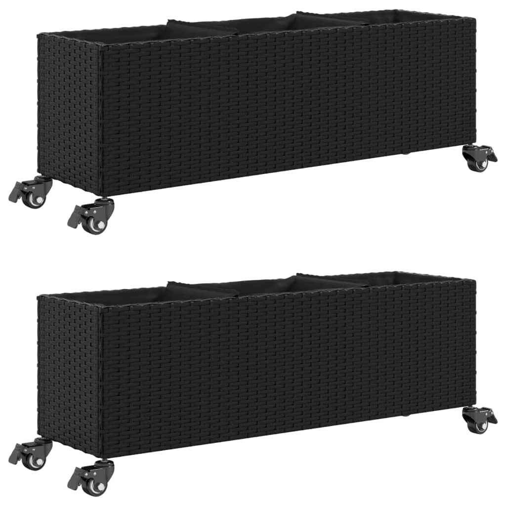 Vidaxx Pflanzgefäße mit Rädern 2 Stk. 107x32x38 cm Polyrattan schwarz