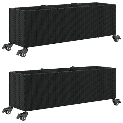 Vidaxx Pflanzgefäße mit Rädern 2 Stk. 107x32x38 cm Polyrattan schwarz