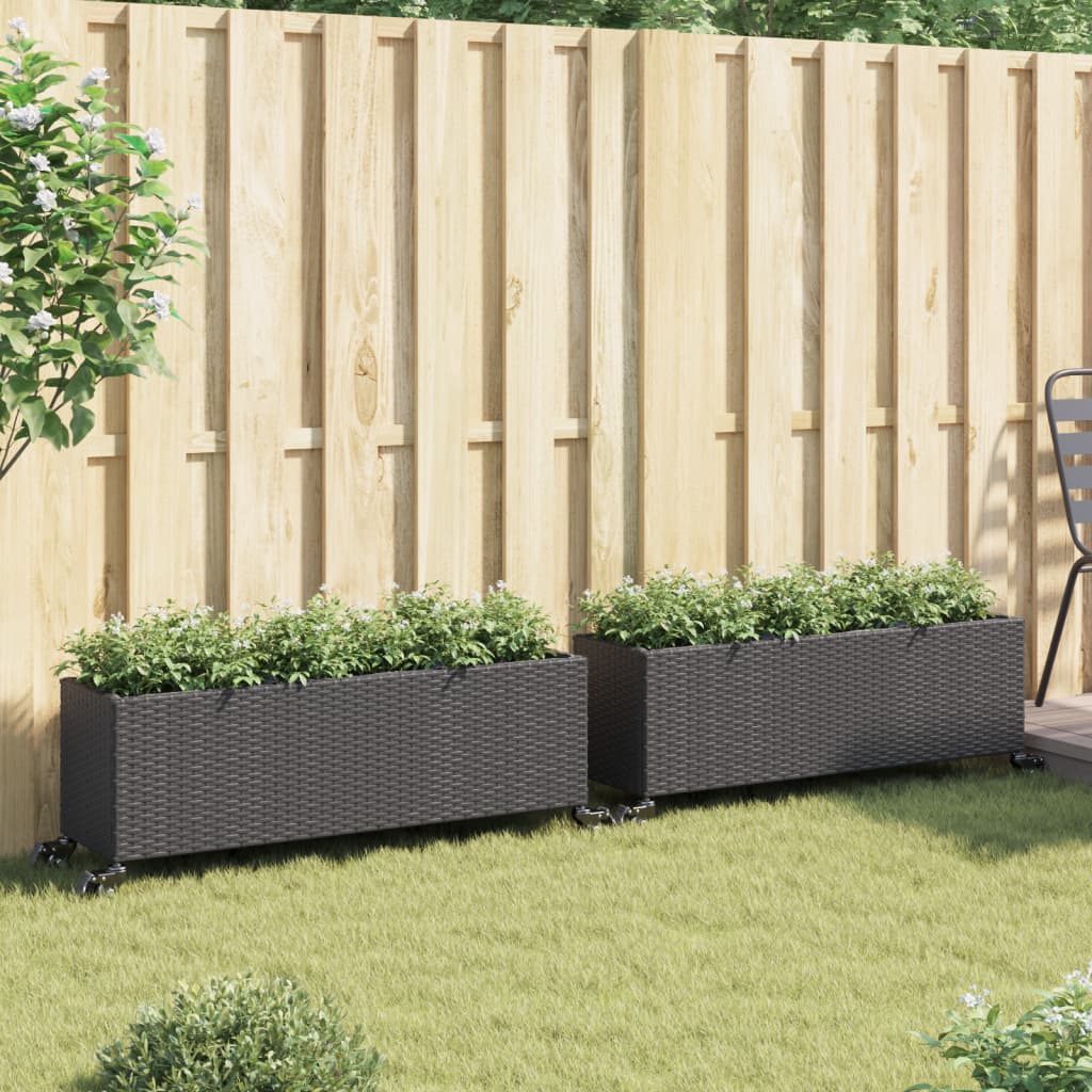 Vidaxx Pflanzgefäße mit Rädern 2 Stk. 107x32x38 cm Polyrattan schwarz