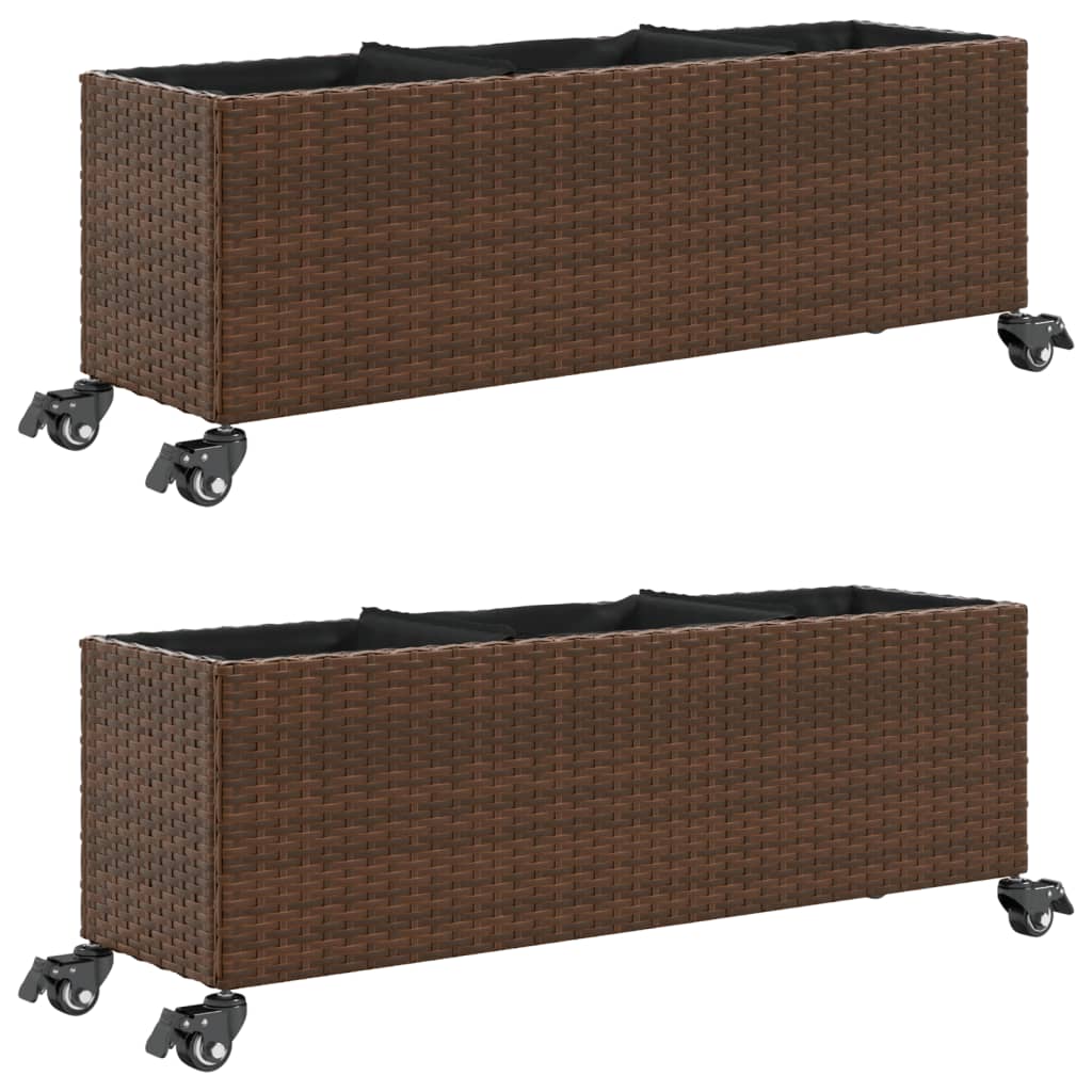 Vidaxx Pflanzgefäße mit Rädern 2 Stk. 107x32x38 cm Polyrattan braun