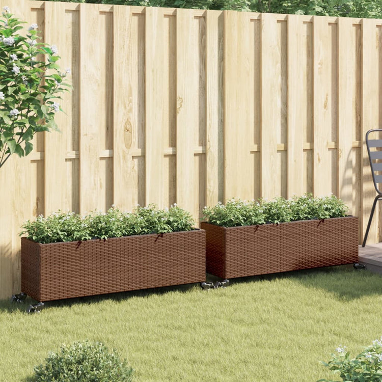 Vidaxx Pflanzgefäße mit Rädern 2 Stk. 107x32x38 cm Polyrattan braun