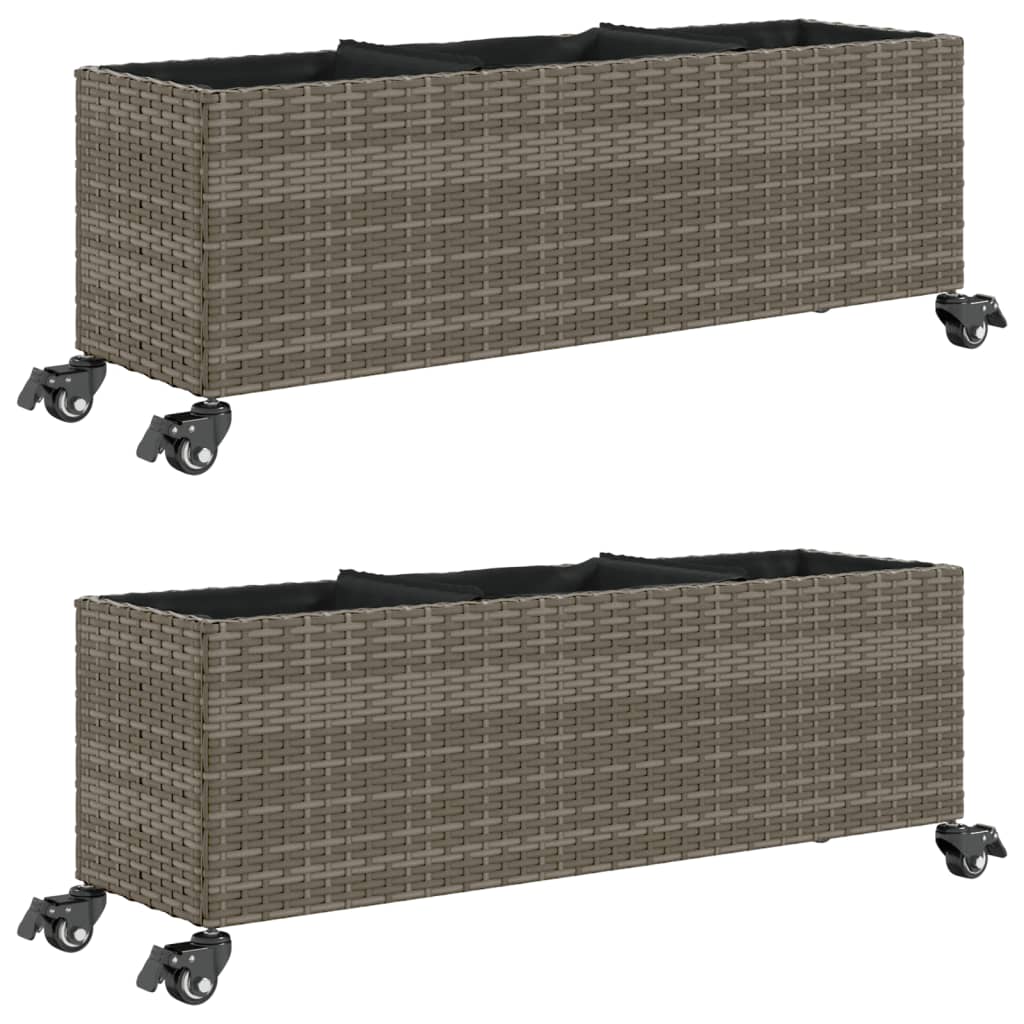 Vidaxx Pflanzgefäße mit Rädern 2 Stk. 107x32x38 cm Polyrattan grau
