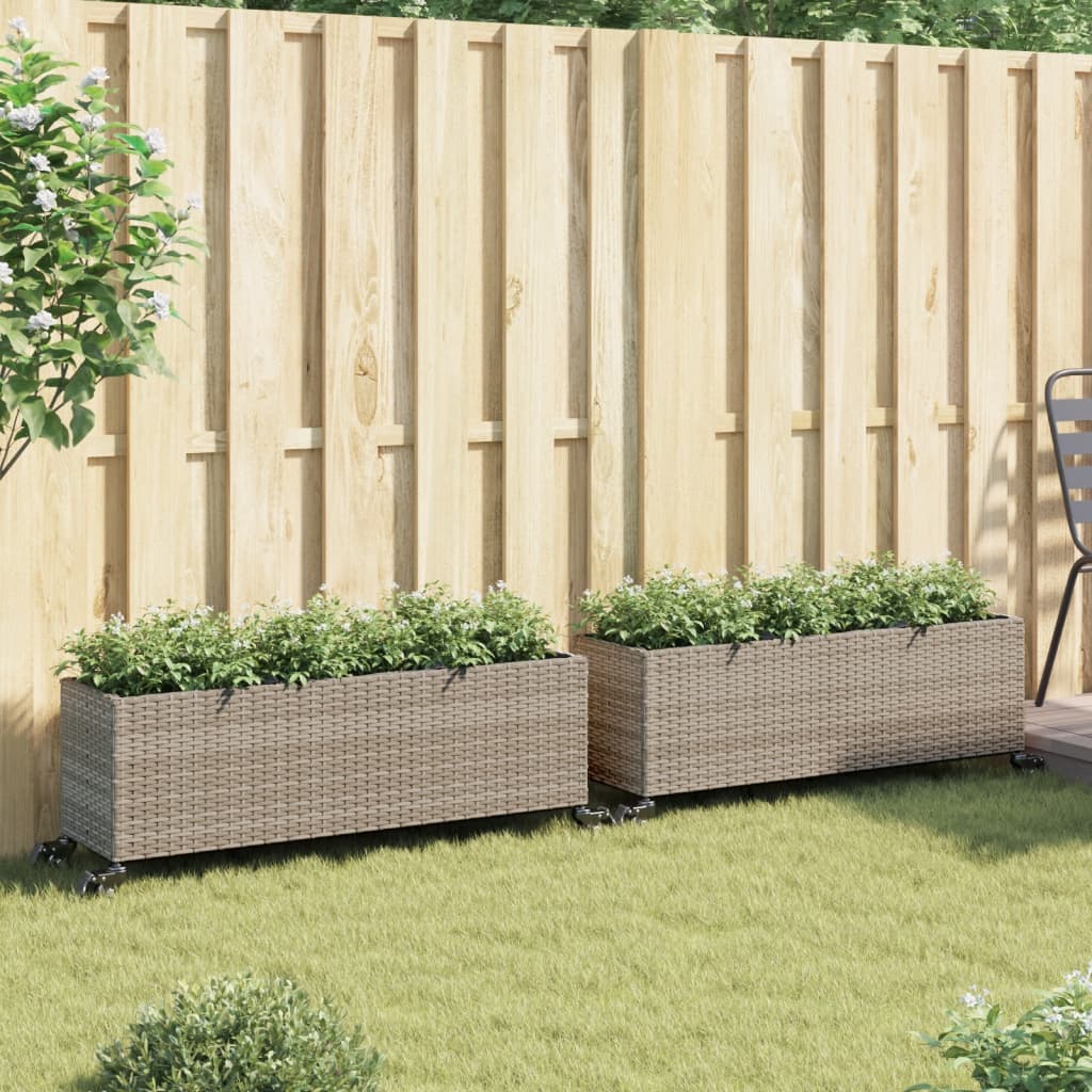 Vidaxx Pflanzgefäße mit Rädern 2 Stk. 107x32x38 cm Polyrattan grau