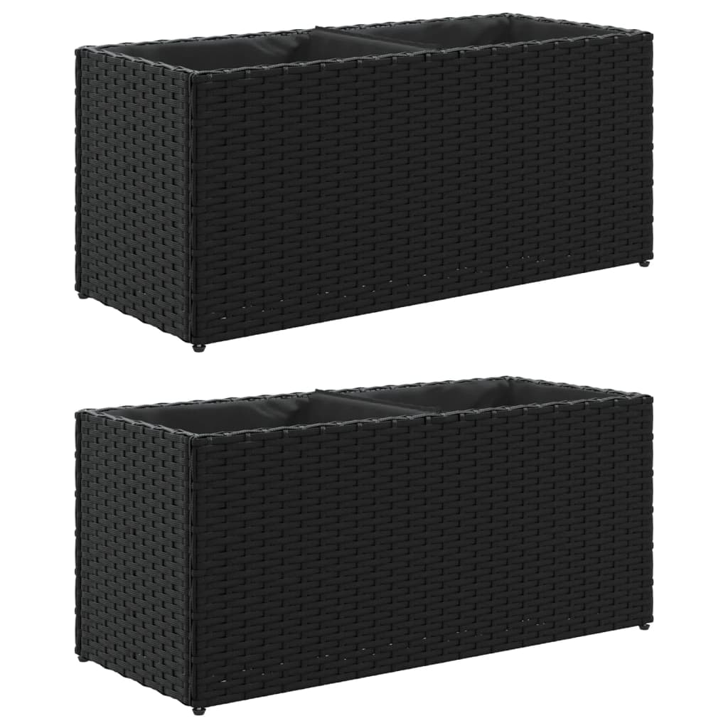 Vidaxx Pflanzgefäße mit 2 Töpfen 2 Stk. 72x30x32 cm Polyrattan schwarz
