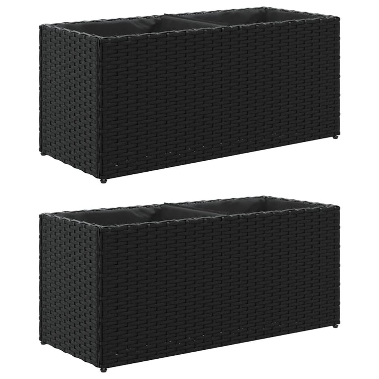 Vidaxx Pflanzgefäße mit 2 Töpfen 2 Stk. 72x30x32 cm Polyrattan schwarz