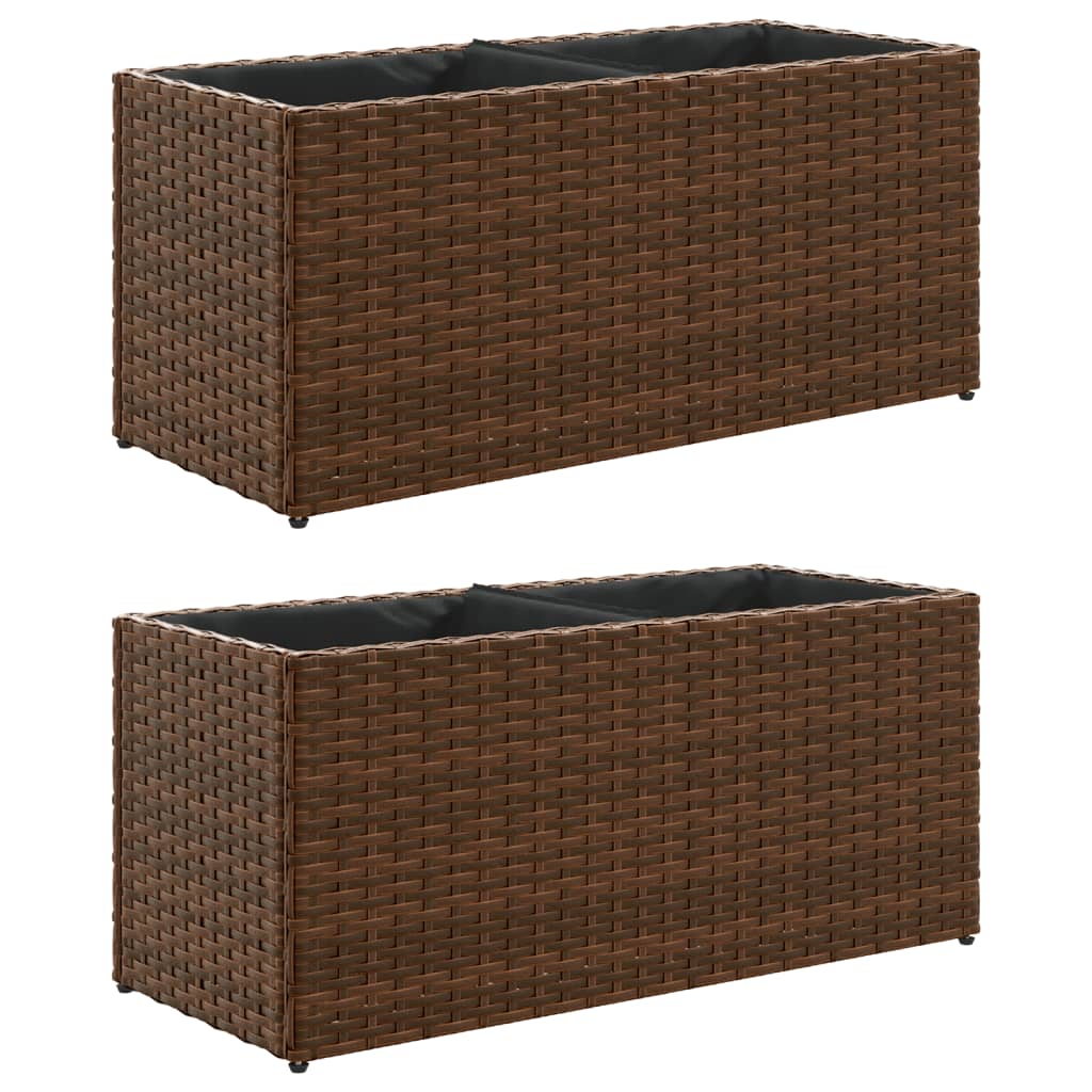 Vidaxx Pflanzgefäße mit 2 Töpfen 2 Stk. 72x30x32 cm Polyrattan braun