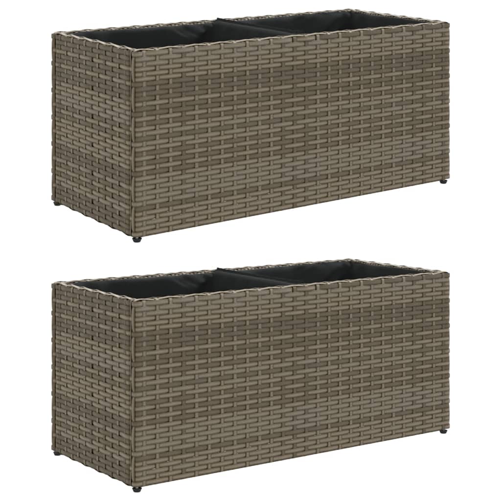 Vidaxx Pflanzgefäße mit 2 Töpfen 2 Stk. 72x30x32 cm Polyrattan grau