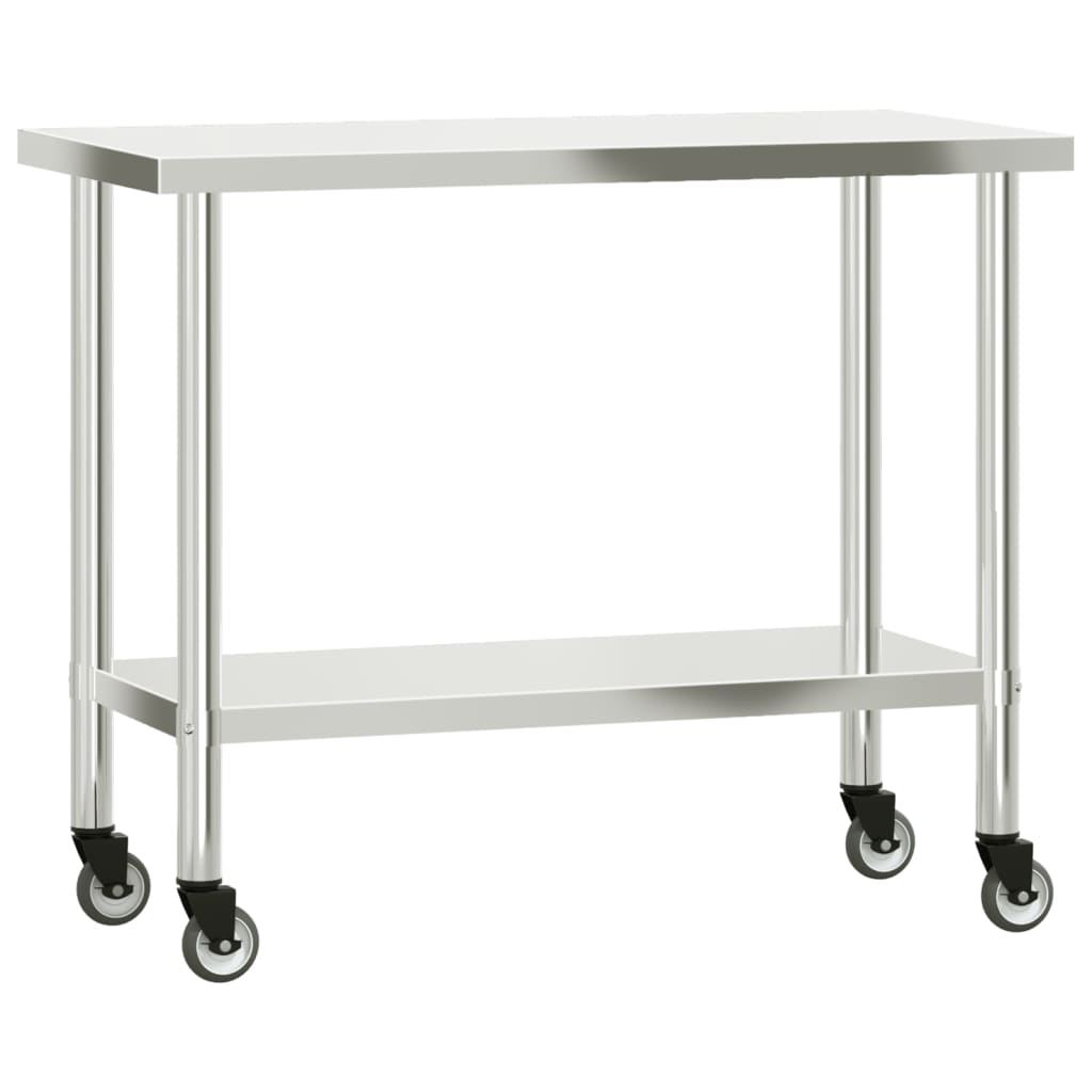 VIDAXL KISchenwork -Tisch mit Rädern 110 x 55 x 85 cm Edelstahl