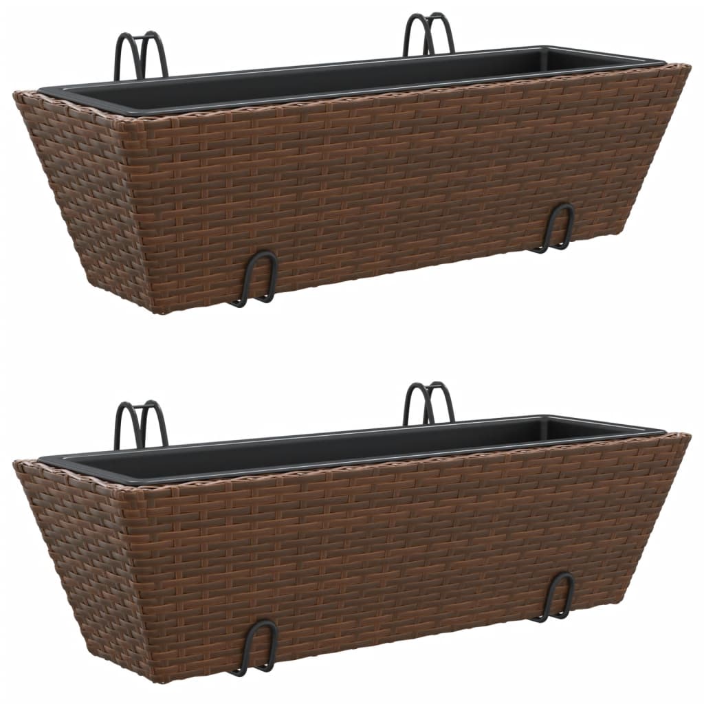 Vidaxl Pflanzer 2 ST mit Hooks Poly Rattan Brown