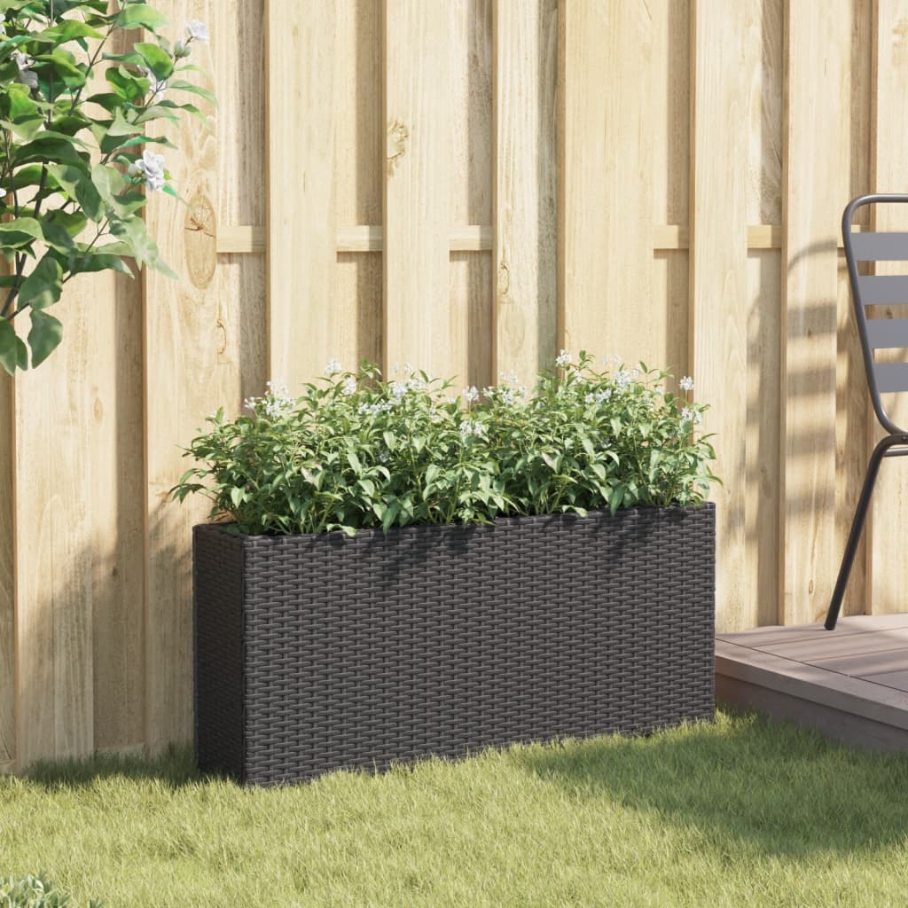 Vidaxx Pflanzgefäß mit 2 Töpfen 90x20x40 cm Polyrattan schwarz