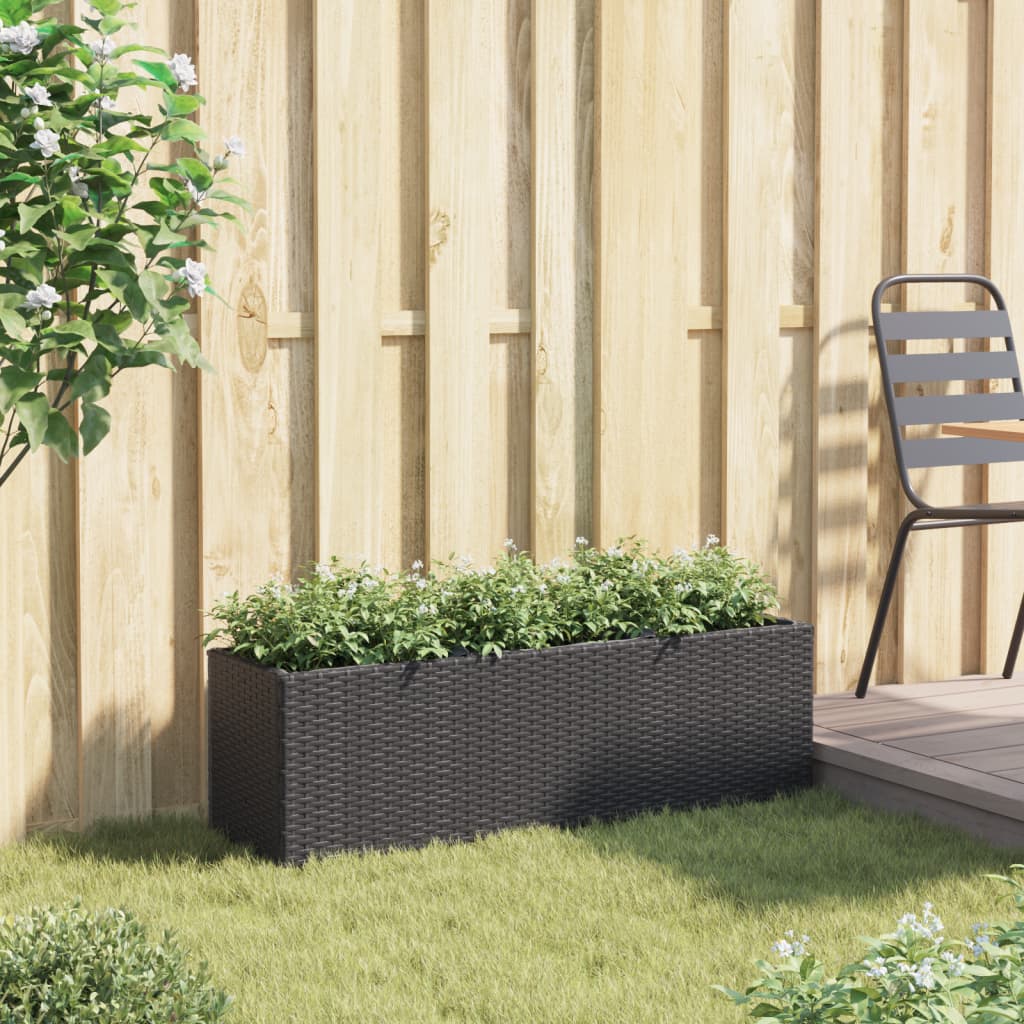 Vidaxx Pflanzgefäß mit 3 Töpfen 105x30x32 cm Polyrattan schwarz