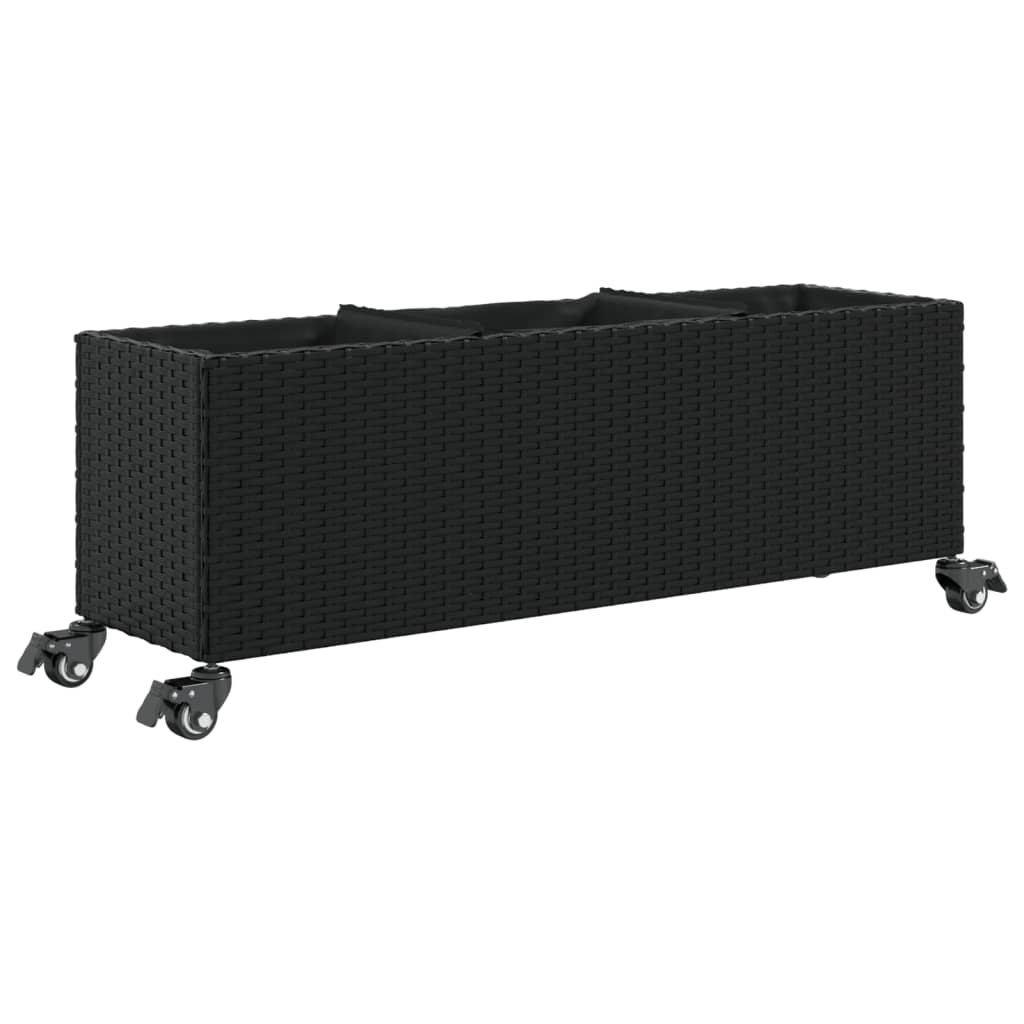 Vidaxx Pflanzgefäß mit Rädern 3 Töpfe 107x32x38 cm Polyrattan schwarz
