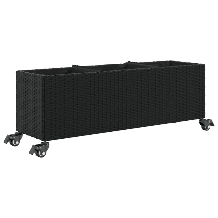 Vidaxx Pflanzgefäß mit Rädern 3 Töpfe 107x32x38 cm Polyrattan schwarz
