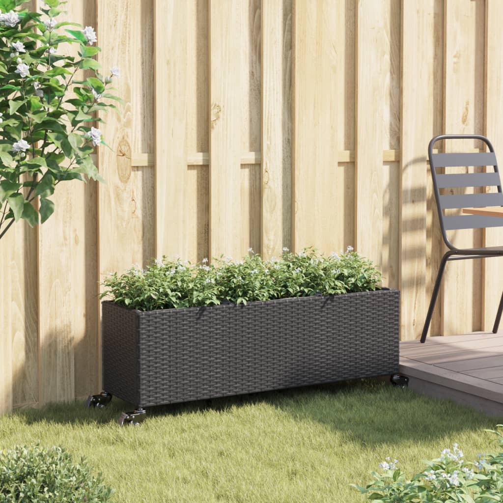 Vidaxx Pflanzgefäß mit Rädern 3 Töpfe 107x32x38 cm Polyrattan schwarz
