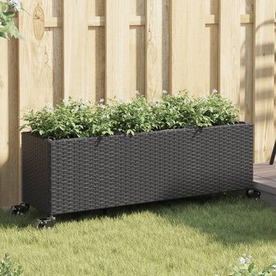 Vidaxx Pflanzgefäß mit Rädern 3 Töpfe 107x32x38 cm Polyrattan schwarz