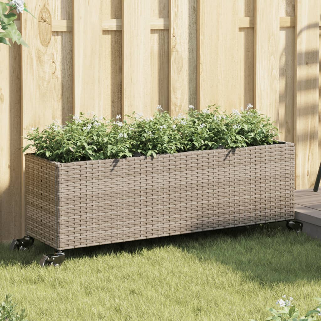 Vidaxx Pflanzgefäß mit Rädern 3 Töpfe 107x32x38 cm Polyrattan grau
