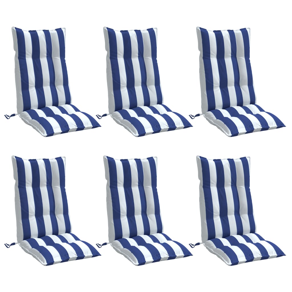 Vidaxl Stuhlkissen 6 St. hochrücken gestreifte Stoff Oxford Weiß und Blau