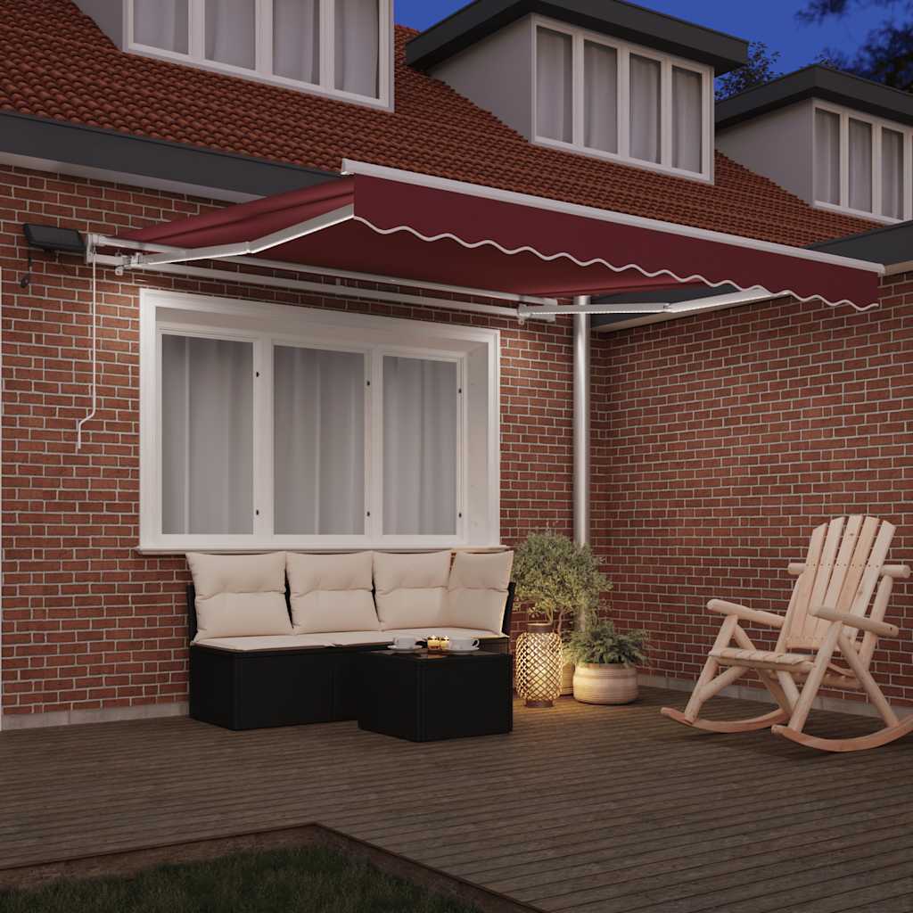 Vidaxx Markise manuell ausziehbar mit LED 300x250 cm bordeauxrot