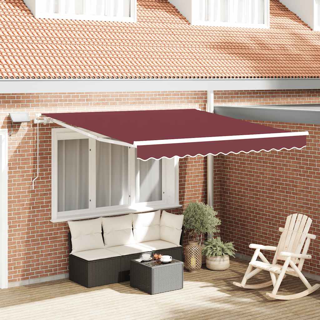 Vidaxx Markise manuell ausziehbar mit LED 300x250 cm bordeauxrot