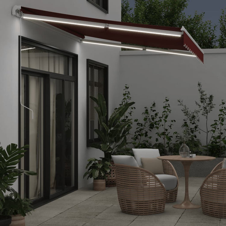 Vidaxx Markise manuell ausziehbar mit LED 350x250 cm bordeauxrot