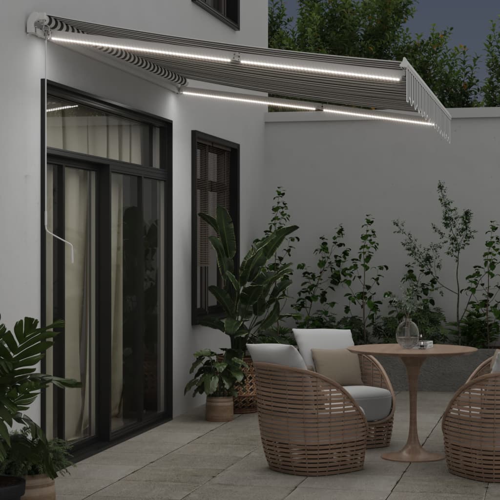 Vidaxx Markise manuell ausziehbar und LED 350x250 cm Anthrazit und Weiß