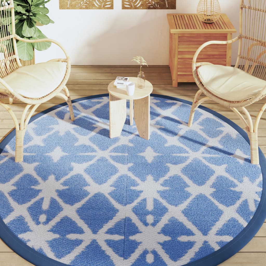 Vidaxl außerhalb des Teppichs Ø200 cm Polypropenblau und Weiß