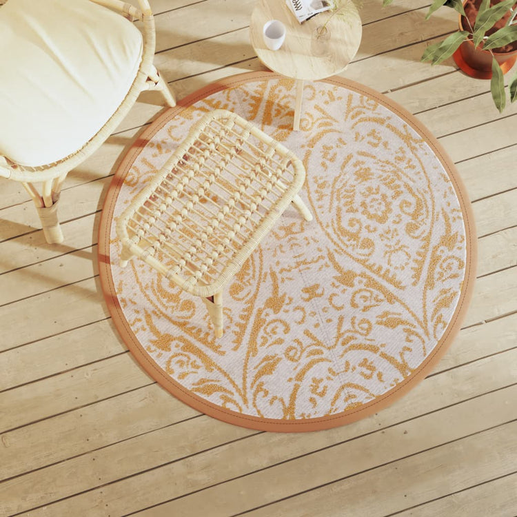 Vidaxl außerhalb des Teppichs Ø120 cm Polypropenorange und Weiß