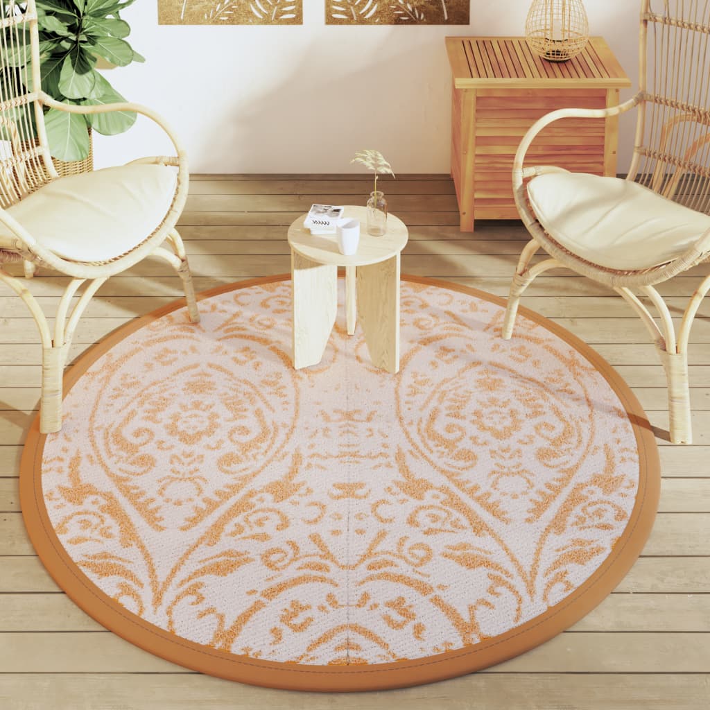 Vidaxl außerhalb des Teppichs Ø160 cm Polypropenorange und Weiß