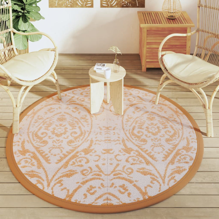Vidaxl außerhalb des Teppichs Ø160 cm Polypropenorange und Weiß