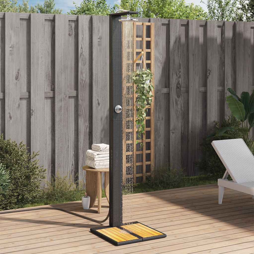 Vidaxl Outdoor -Dusche 50 x 55 x 224 cm Poly Rattan und Acaciahout Schwarz