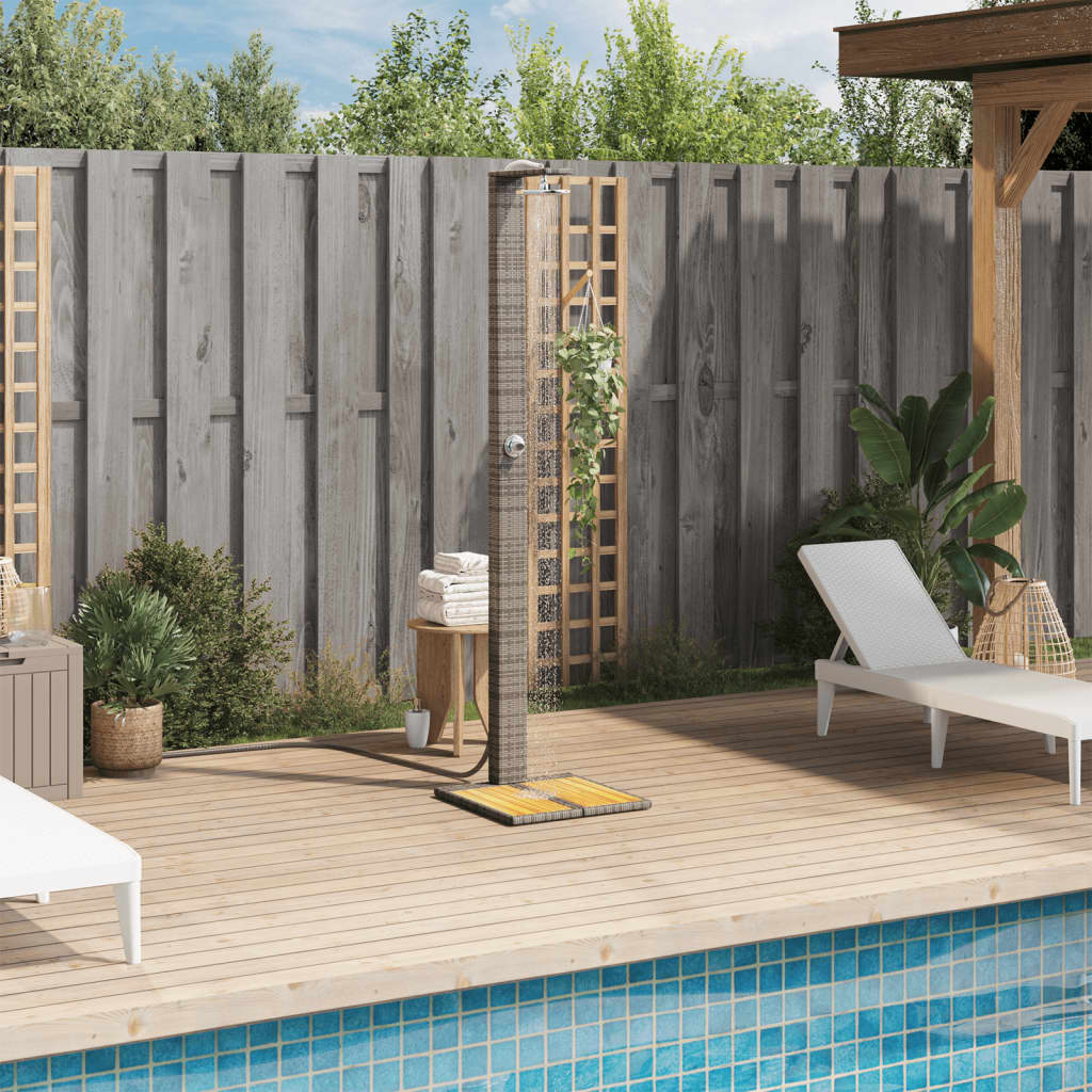 Vidaxl Outdoor -Dusche 50 x 55 x 224 cm Poly Rattan und Acacia Holzgrau