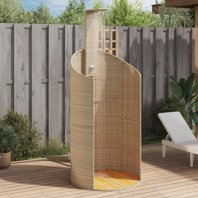 Vidaxl Outdoor -Dusche 100x100x241,5 cm Poly Rattan und Acaciahout Beige