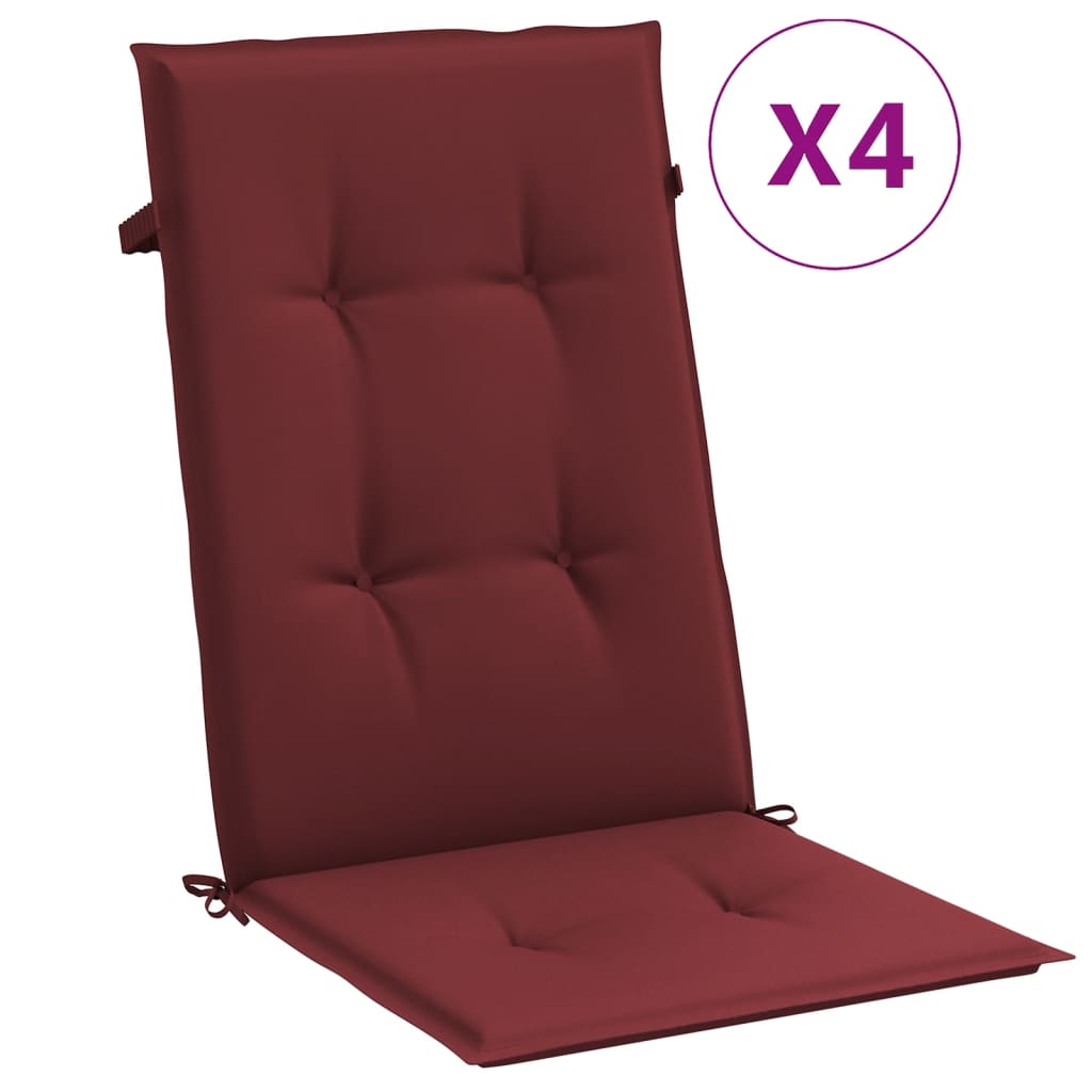 VIDAXL STUHR Kissen 4 ST High Rücken 120 x 50 x 4 cm Stoff Mischwein rot