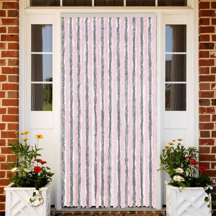 Vidaxl Fly Vorhang 100x200 cm Chenille Silbergrau und Pink