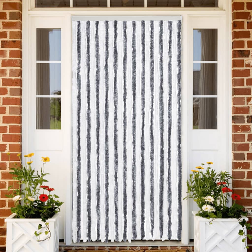 Vidaxl Fly Vorhang 100x200 cm Chenille grau und weiß